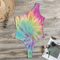 Pastel Spiral Tie Dye Print One Shoulder Bodysuit