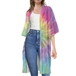 Pastel Spiral Tie Dye Print Open Front Beach Cover Up