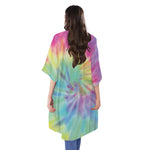 Pastel Spiral Tie Dye Print Open Front Beach Cover Up