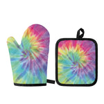 Pastel Spiral Tie Dye Print Oven Mitt And Pot Holder Set