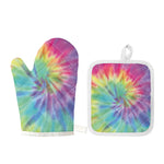 Pastel Spiral Tie Dye Print Oven Mitt And Pot Holder Set