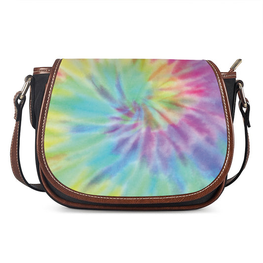 Pastel Spiral Tie Dye Print Saddle Bag
