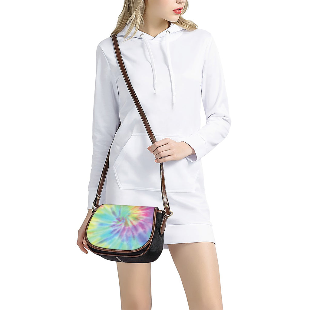 Pastel Spiral Tie Dye Print Saddle Bag