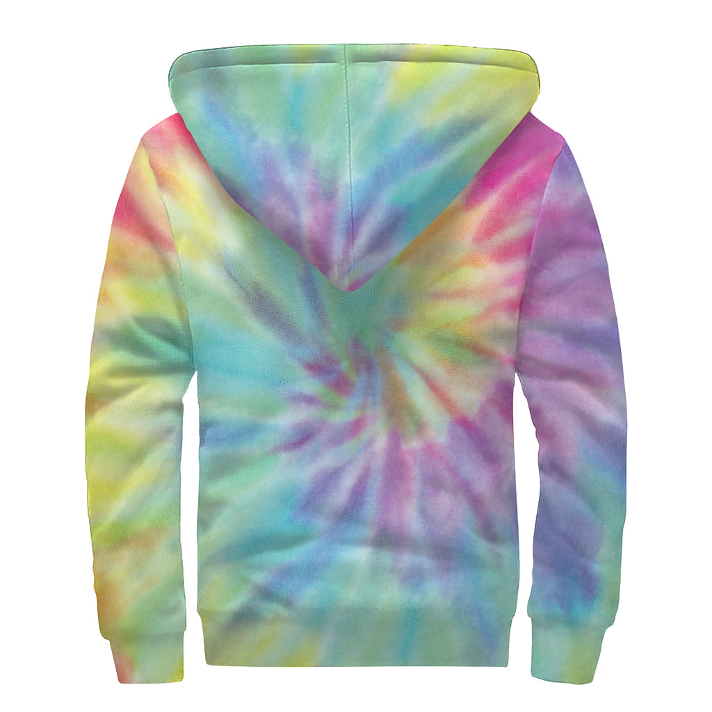 Pastel Spiral Tie Dye Print Sherpa Lined Zip Up Hoodie