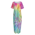 Pastel Spiral Tie Dye Print Short Sleeve Long Nightdress