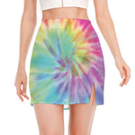 Pastel Spiral Tie Dye Print Side Slit Mini Skirt