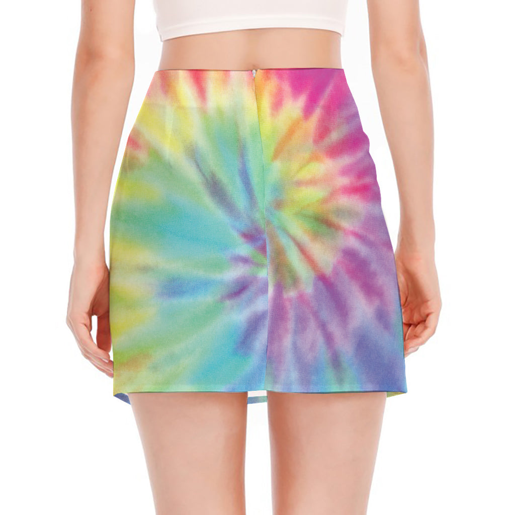Pastel Spiral Tie Dye Print Side Slit Mini Skirt