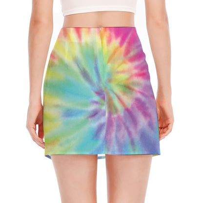 Pastel Spiral Tie Dye Print Side Slit Mini Skirt