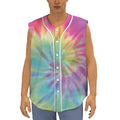 Pastel Spiral Tie Dye Print Sleeveless Baseball Jersey