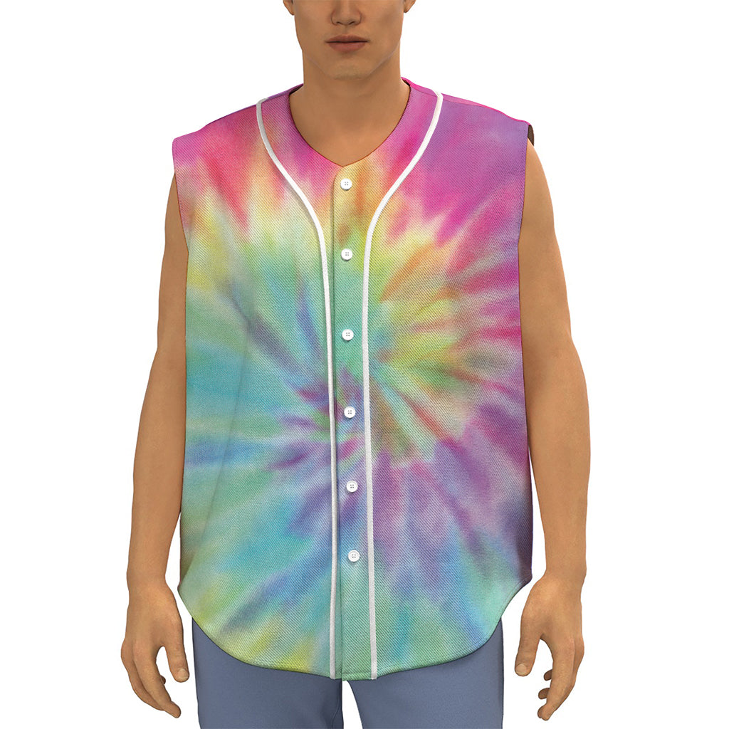 Pastel Spiral Tie Dye Print Sleeveless Baseball Jersey