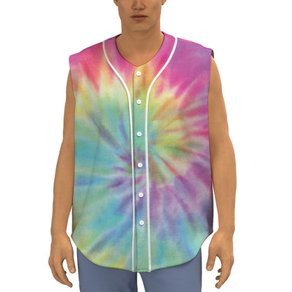Pastel Spiral Tie Dye Print Sleeveless Baseball Jersey