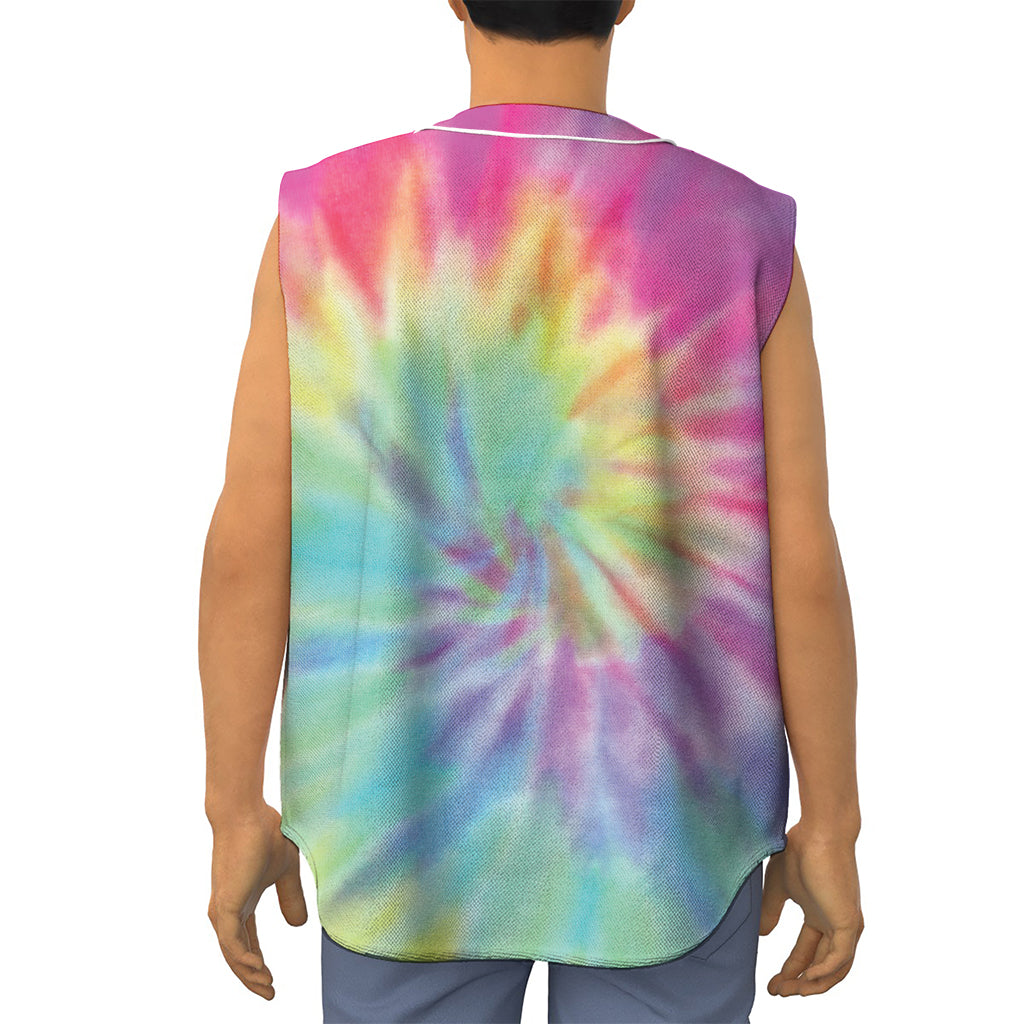 Pastel Spiral Tie Dye Print Sleeveless Baseball Jersey