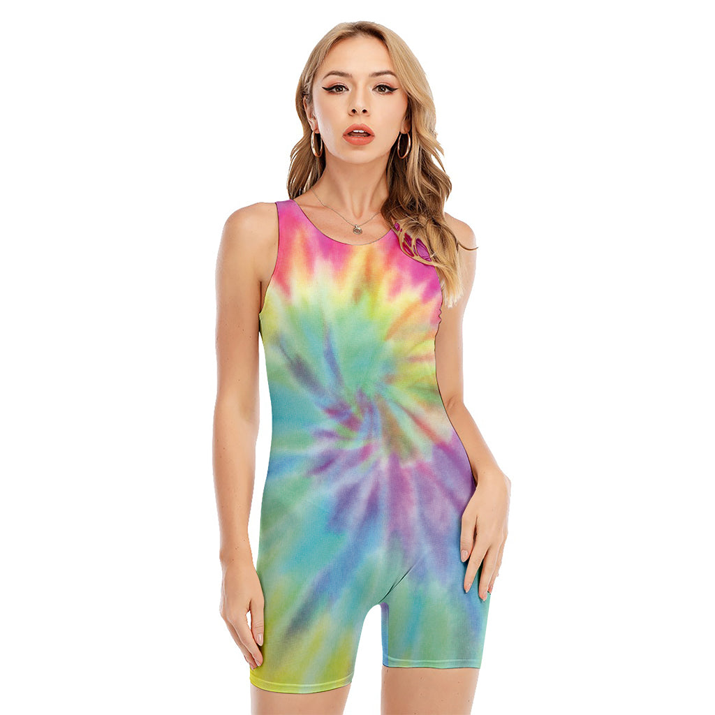 Pastel Spiral Tie Dye Print Sleeveless One Piece Swimsuit