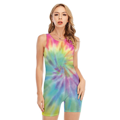 Pastel Spiral Tie Dye Print Sleeveless One Piece Swimsuit
