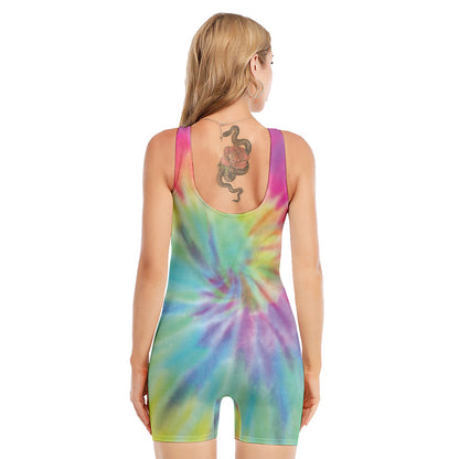 Pastel Spiral Tie Dye Print Sleeveless One Piece Swimsuit