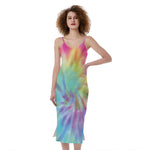 Pastel Spiral Tie Dye Print Slim Fit Midi Cami Dress