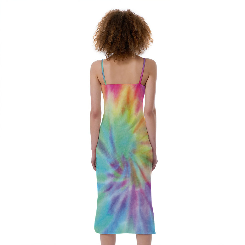 Pastel Spiral Tie Dye Print Slim Fit Midi Cami Dress