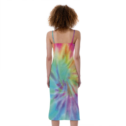 Pastel Spiral Tie Dye Print Slim Fit Midi Cami Dress