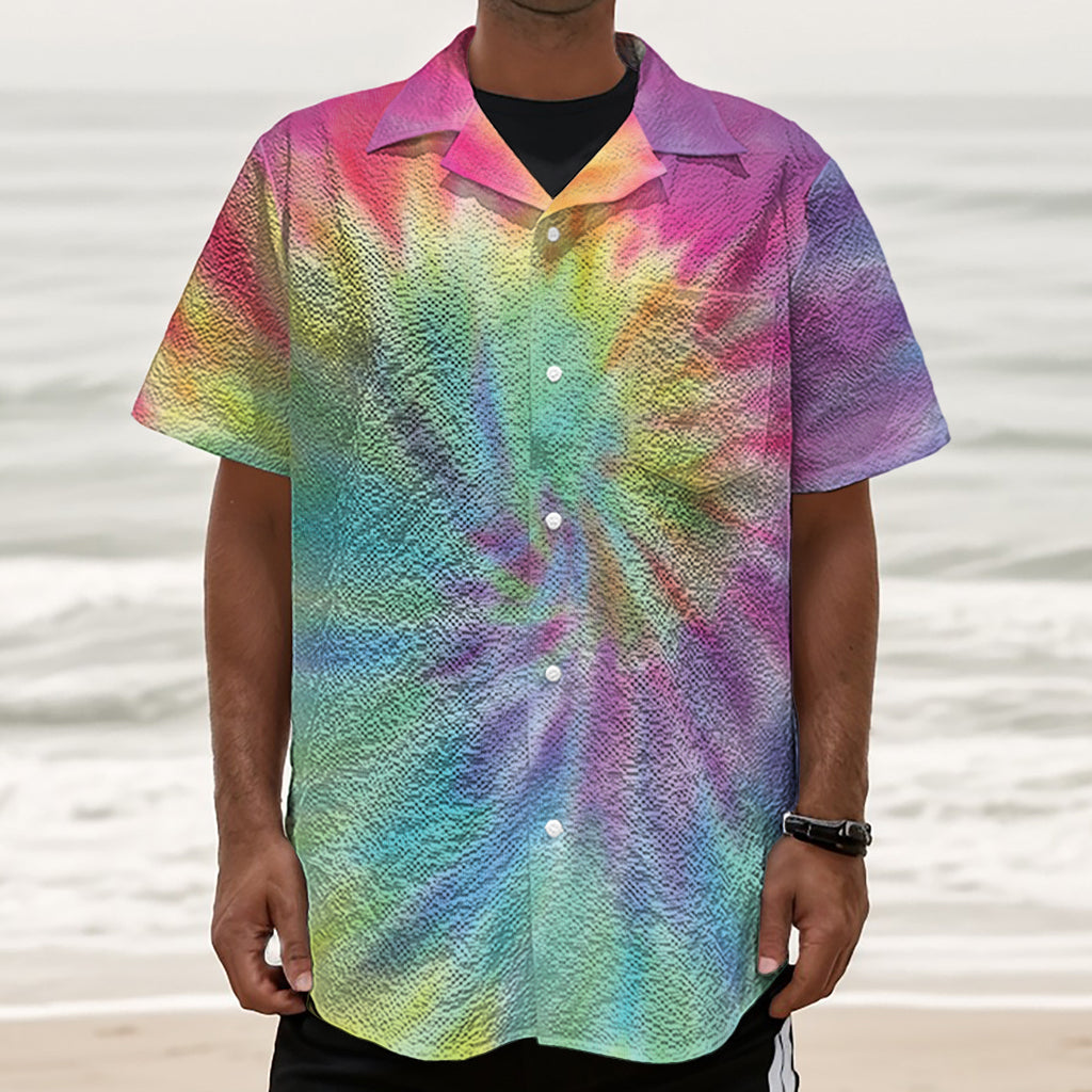 Pastel Spiral Tie Dye Print Textured Short Sleeve Shirt
