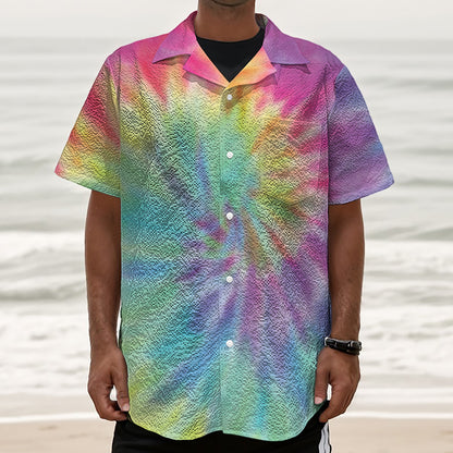 Pastel Spiral Tie Dye Print Textured Short Sleeve Shirt