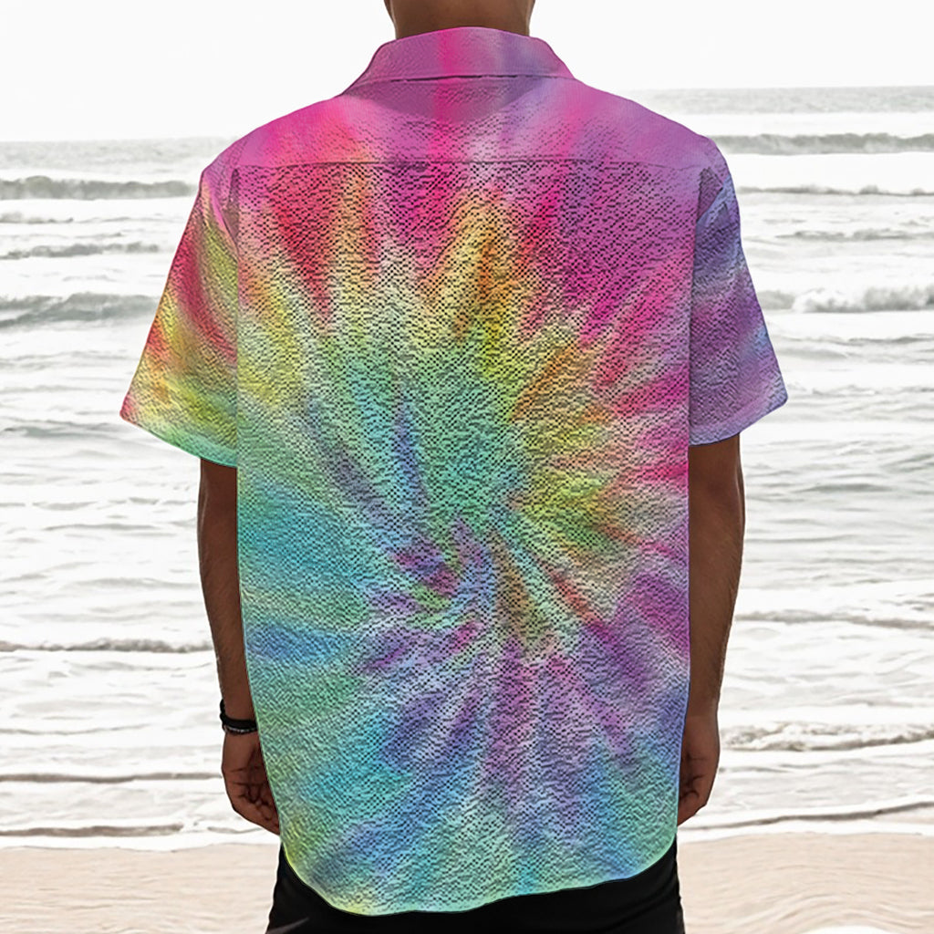 Pastel Spiral Tie Dye Print Textured Short Sleeve Shirt