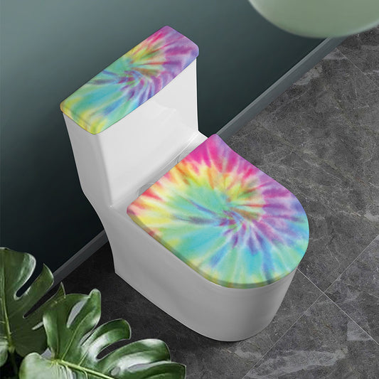 Pastel Spiral Tie Dye Print Toilet Lid And Tank Cover Set