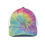 Pastel Spiral Tie Dye Print White Mesh Trucker Cap