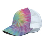 Pastel Spiral Tie Dye Print White Mesh Trucker Cap