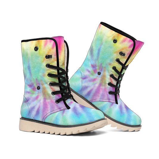 Pastel Spiral Tie Dye Print Winter Boots