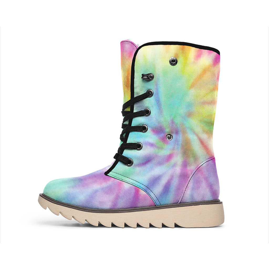 Pastel Spiral Tie Dye Print Winter Boots