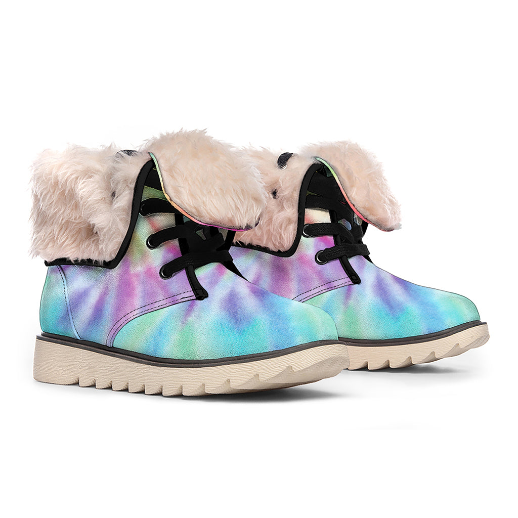 Pastel Spiral Tie Dye Print Winter Boots