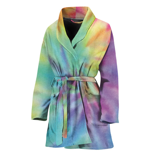 Pastel Spiral Tie Dye Print Women's Bathrobe
