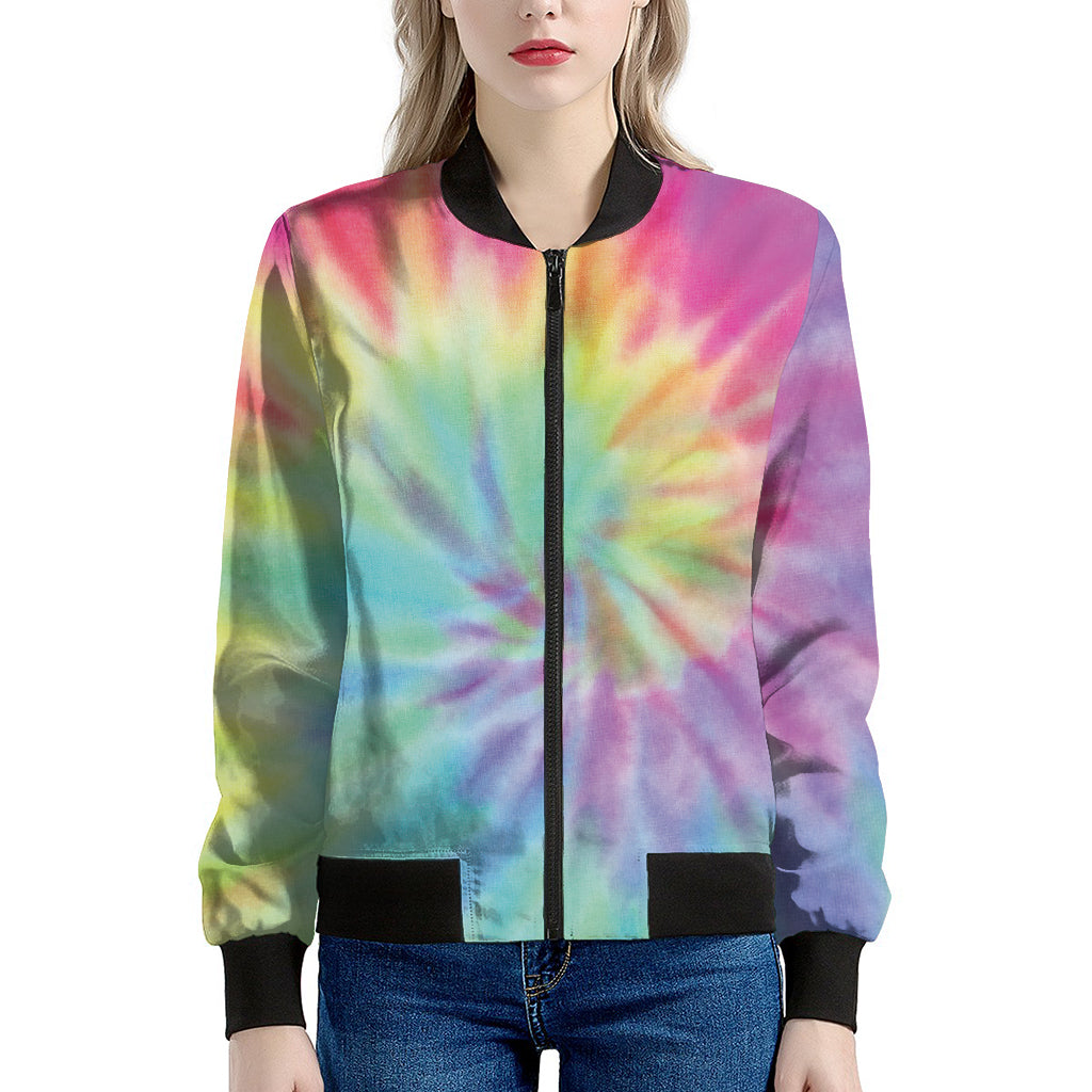 Pastel Spiral Tie Dye Print Women's Bomber Jacket