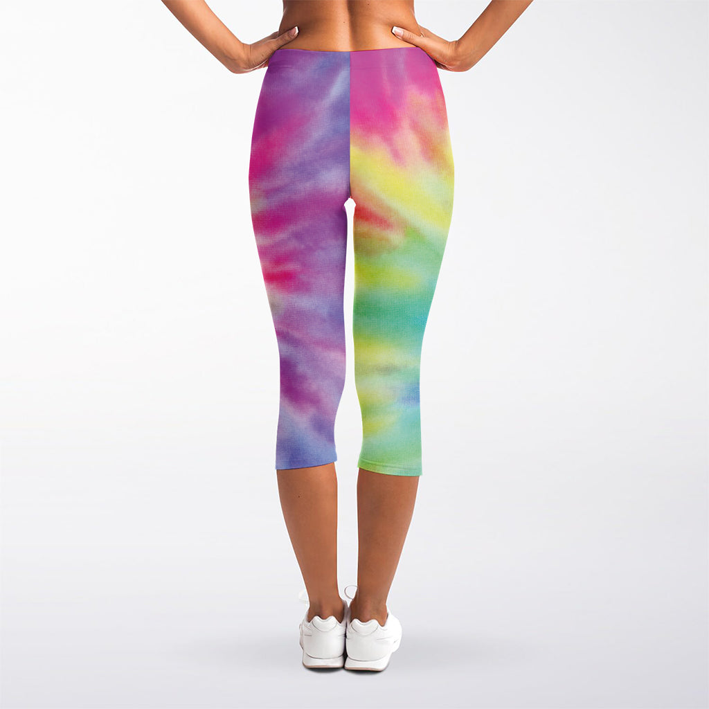 Pastel Spiral Tie Dye Print Women's Capri Leggings