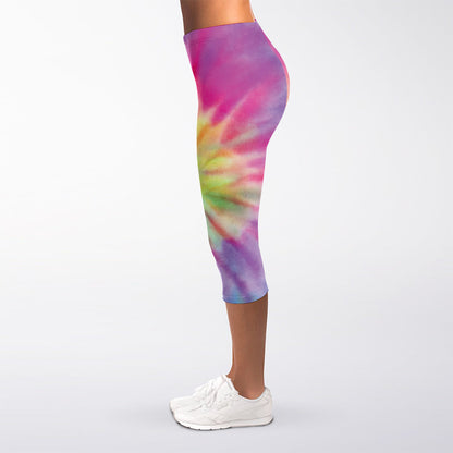 Pastel Spiral Tie Dye Print Women's Capri Leggings