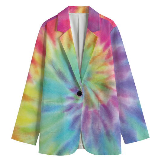 Pastel Spiral Tie Dye Print Women's Cotton Blazer