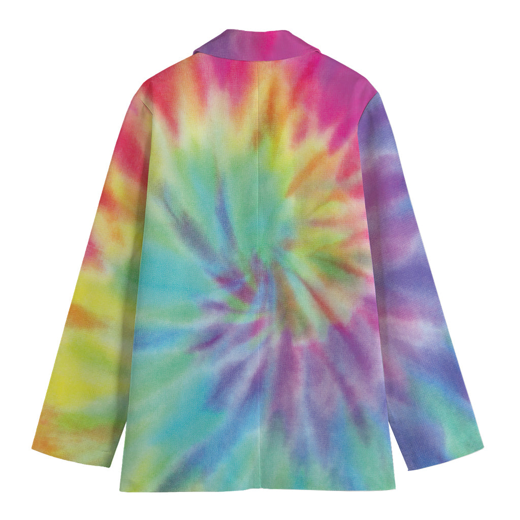 Pastel Spiral Tie Dye Print Women's Cotton Blazer