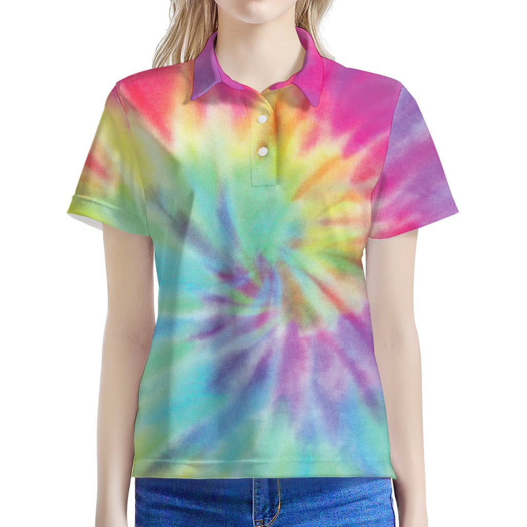 Pastel Spiral Tie Dye Print Women's Polo Shirt