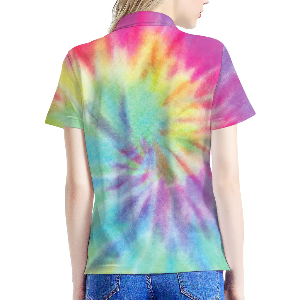 Pastel Spiral Tie Dye Print Women's Polo Shirt