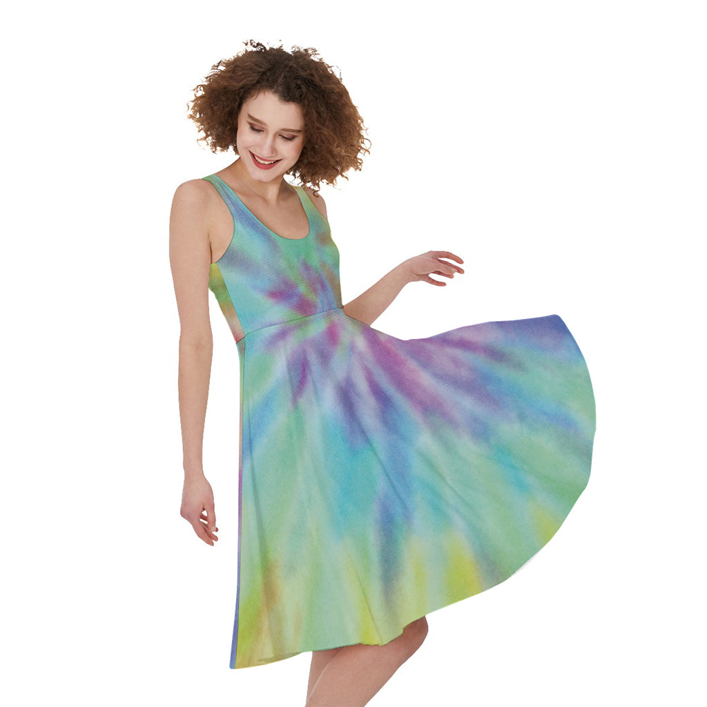 Pastel Spiral Tie Dye Print Women's Sleeveless Dress