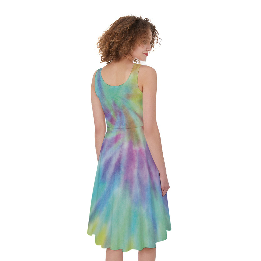 Pastel Spiral Tie Dye Print Women's Sleeveless Dress