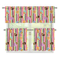 Pastel Striped Cupcake Pattern Print 3 Piece Kitchen Curtains