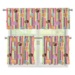 Pastel Striped Cupcake Pattern Print 3 Piece Kitchen Curtains