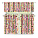 Pastel Striped Cupcake Pattern Print 3 Piece Kitchen Curtains