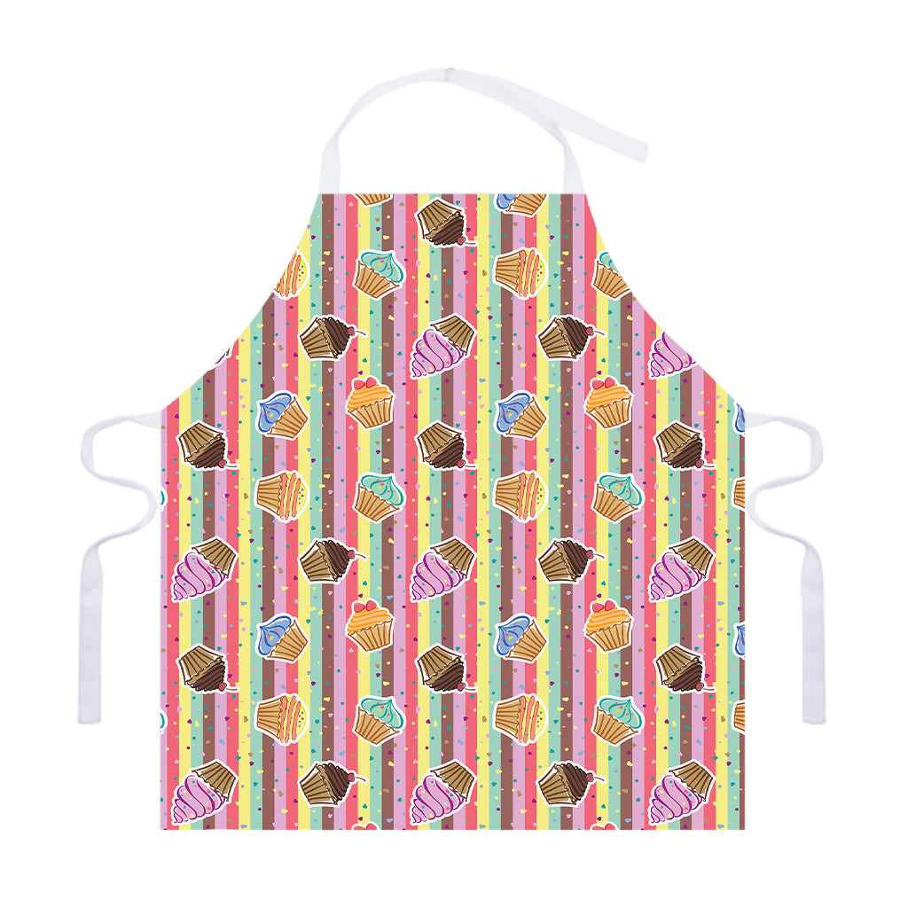 Pastel Striped Cupcake Pattern Print Adjustable Apron