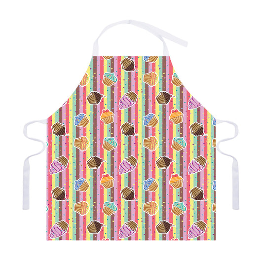 Pastel Striped Cupcake Pattern Print Adjustable Apron
