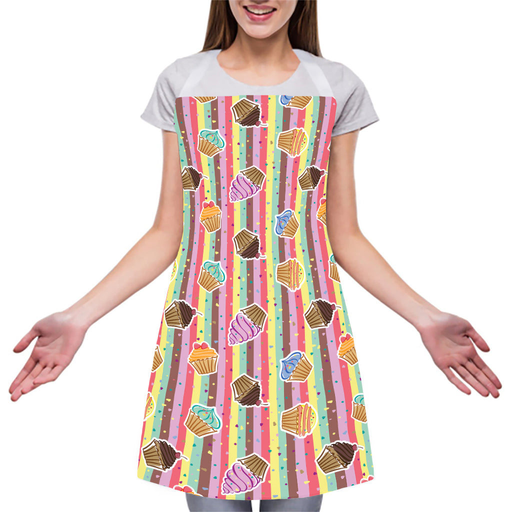 Pastel Striped Cupcake Pattern Print Adjustable Apron