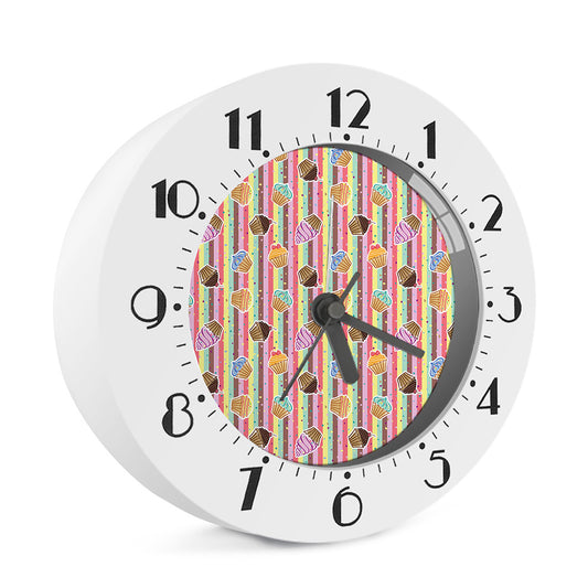 Pastel Striped Cupcake Pattern Print Alarm Clock