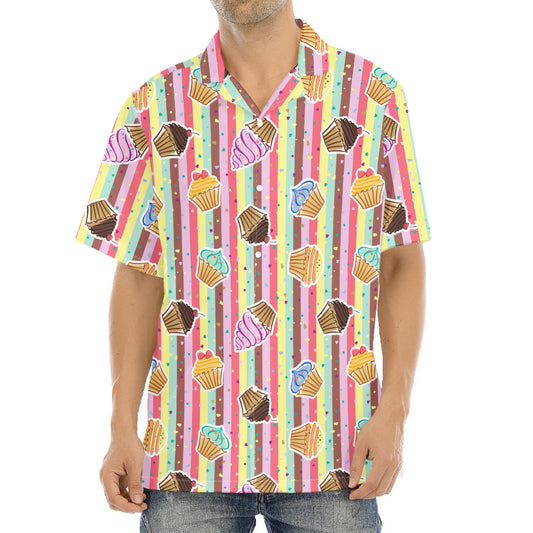 Pastel Striped Cupcake Pattern Print Aloha Shirt