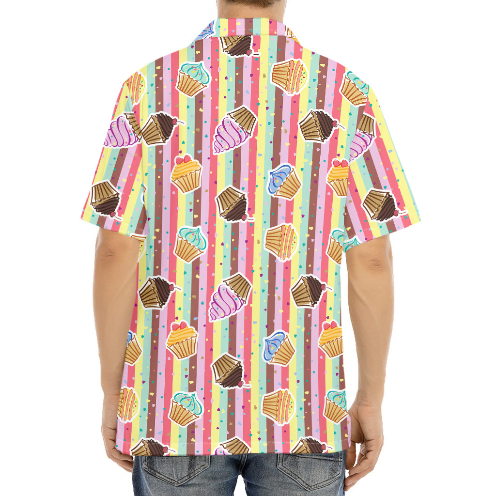 Pastel Striped Cupcake Pattern Print Aloha Shirt